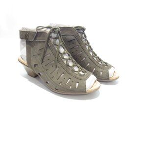 Earth Nubuck Leather Lace-Up Sandals Kristen 7 M Dark Olive NIB